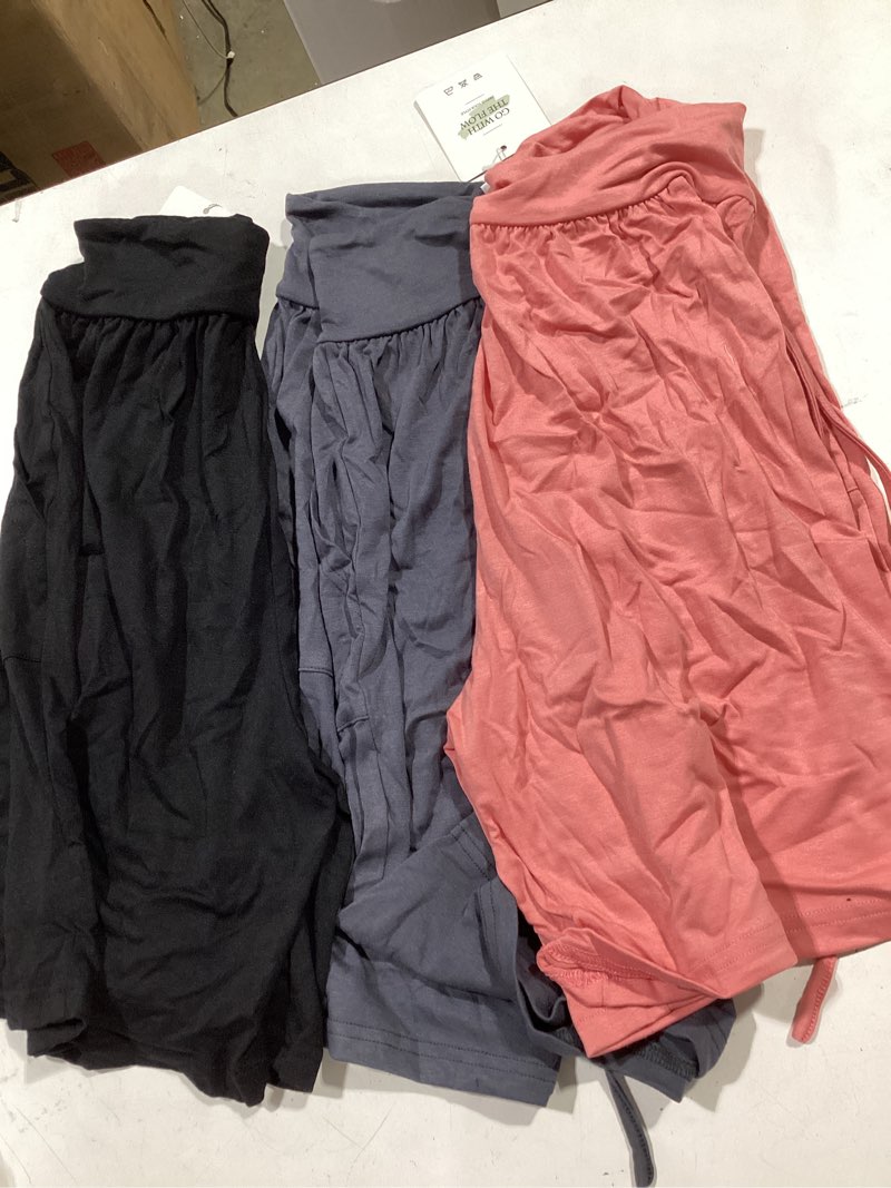 Condition photo showing Good Condition for locoowai 3 pack women's bermuda shorts knee length high waist drawstring long shorts lightweight casual bottoms with pockets black, dark gray, pink small