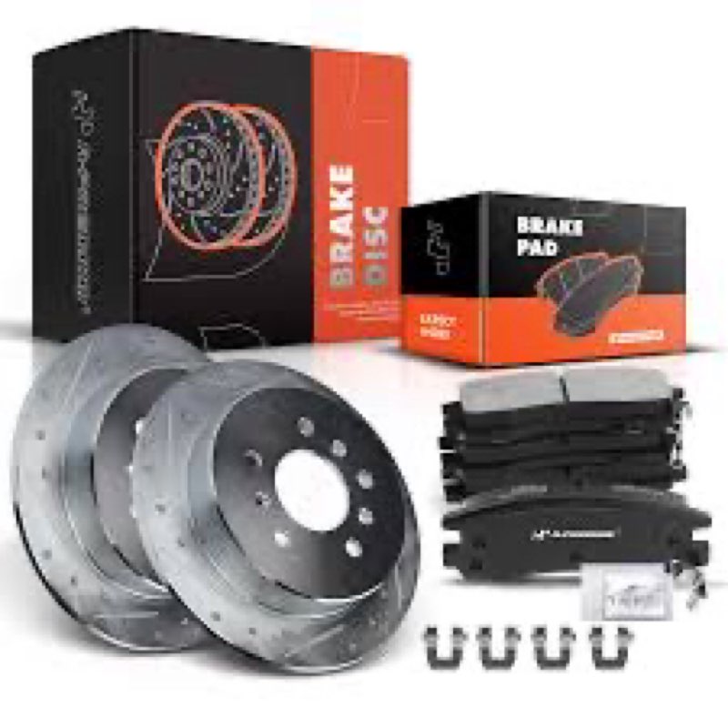 A-Premium 10.94 inch (278mm) Rear Drilled and Slotted Disc Brake Rotors + Ceramic Pads Kit Compatibl