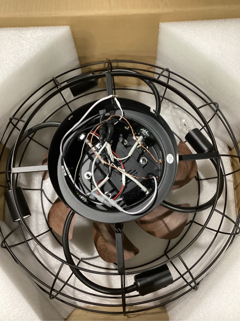 Condition photo showing Good Condition for caged ceiling fans with lights and remote 18" black flush mount outdoor ceiling fan lights rustic low profile reversible bladeless ceiling fan for patios,farmhouse,bedroom,kitchen,living room