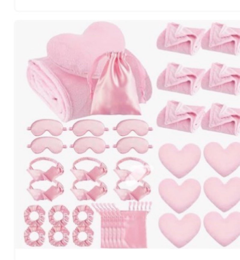 Fanfanwin 36 Pcs Sleepover Party Supplies for Girls 6 Throw Blanket 6 Spa Headband 6 Heart Pillows 6