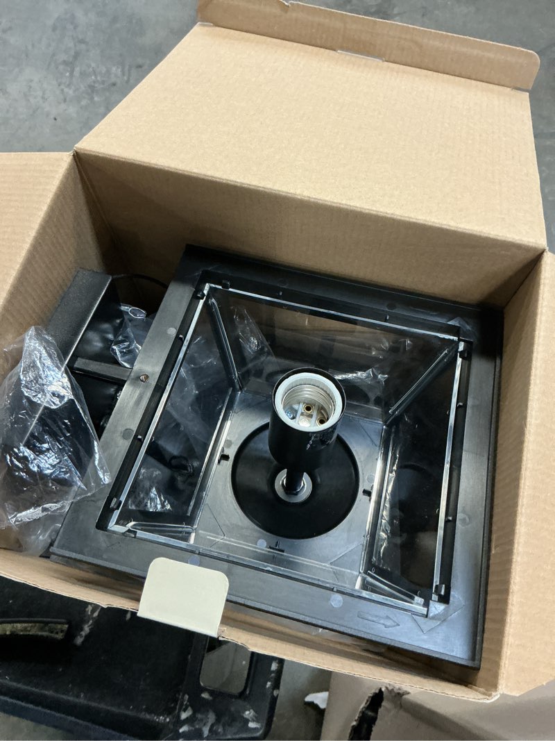 Condition photo showing As Is for allen + roth belasco 1-light 15-in h black led, outdoor wall light