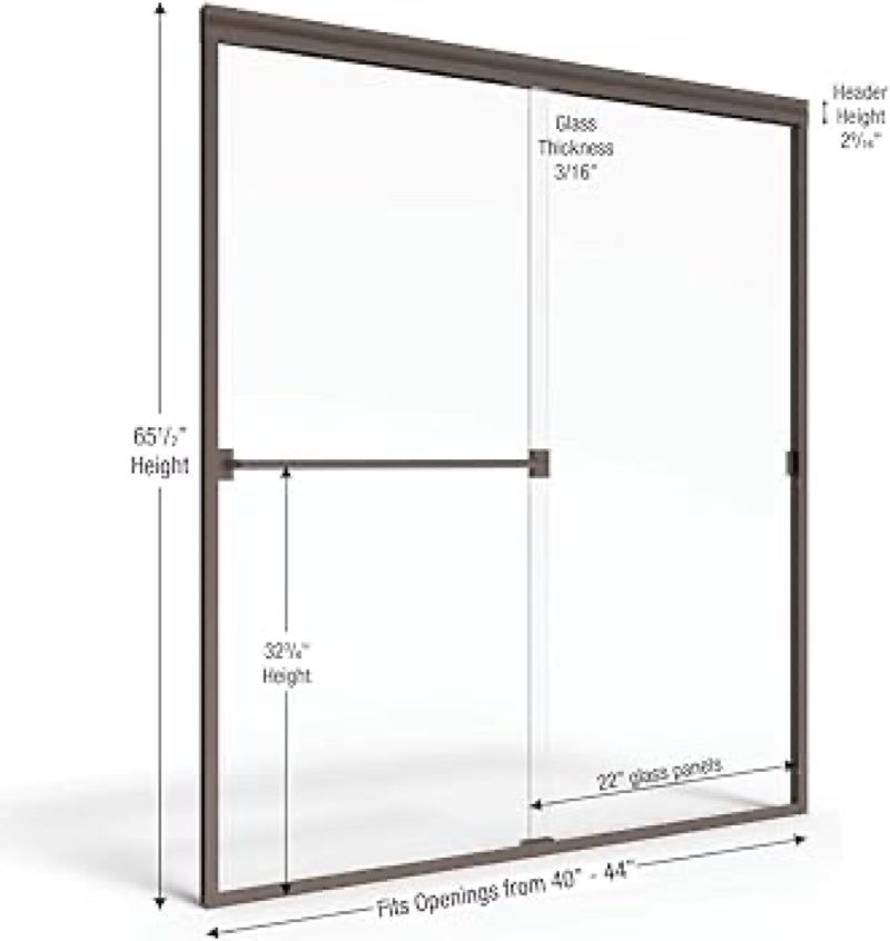 basco classic sliding shower door, fits 40-44 inch opening, clear glass,