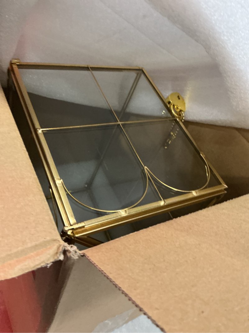 Condition photo showing Good Condition for okllen glass card box with slot, large gold clear card box for wedding receptions, decorative storage box with lock for baby shower, birthday party, bridal shower