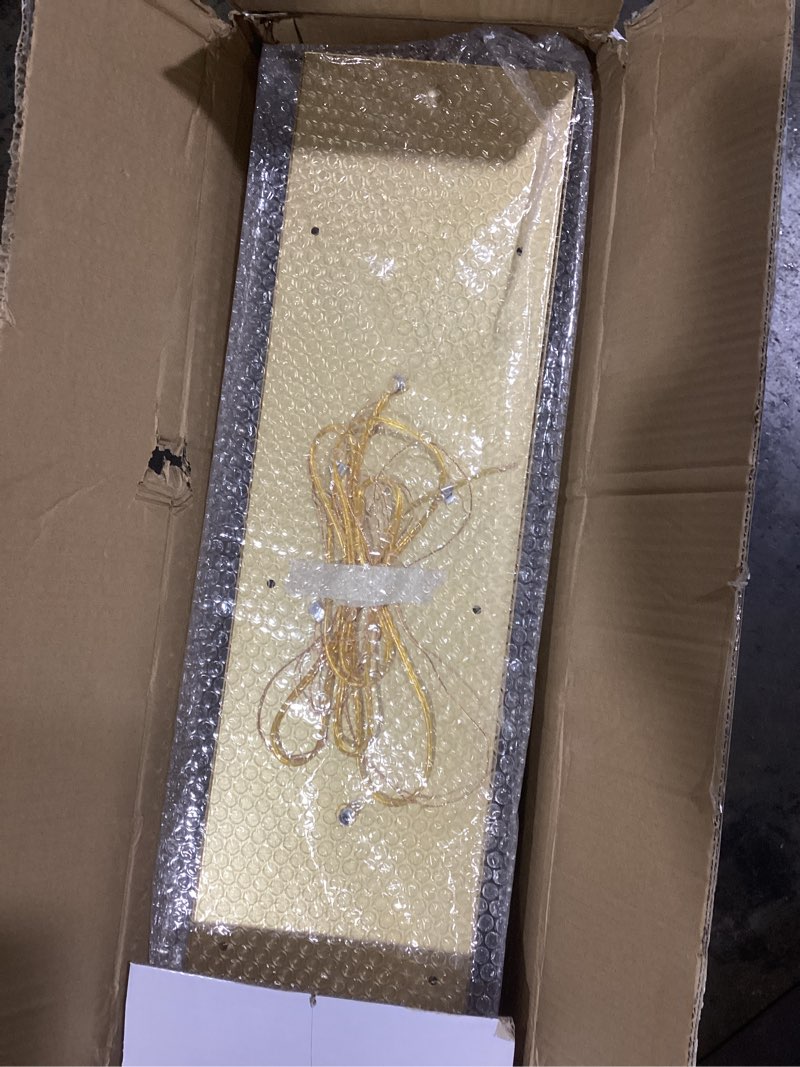 Condition photo showing Good Condition for Q&S Modern Farmhouse Chandelier Light Fixtures,5-Lights Gold Linear Industrial Light Fixtures for Kitchen Island Bar Dining Table UL Listed
