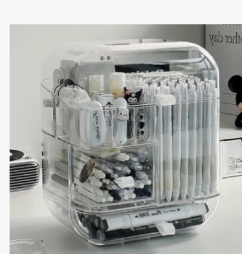 clear acrylic pen organizer, desktop storage box with multiple compartments, makeup brush storage or