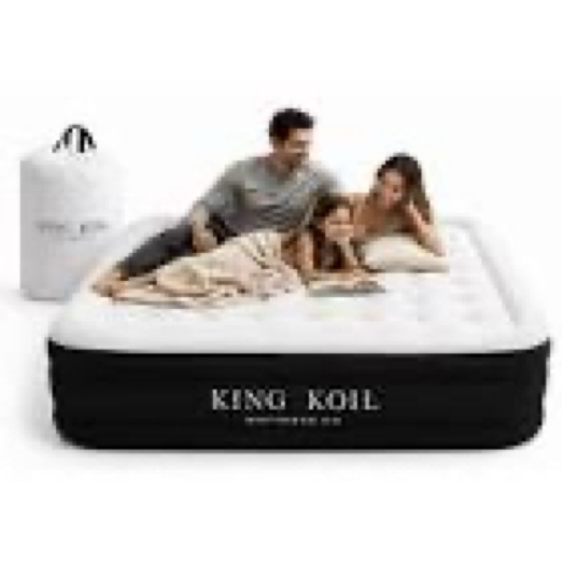 king koil luxury built-in pillow top queen air mattress with built-in high-speed pump best for home,