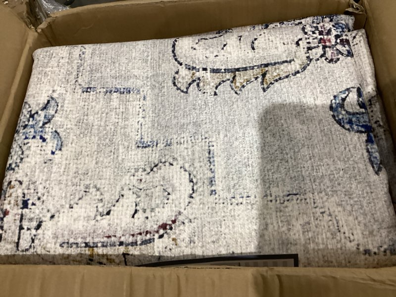 Condition photo showing Good Condition for BESTSWEETIE 9x12 Area Rug Washable Rugs for Living Room, No Pile Boho Carpet for Entryway Bedroom Dinning Room, Vintage Carpet Print Distressed Non-Slip, 9 x 12 ft, Beige Blue Beige/Blue 9' x 12' (Rectangular)
