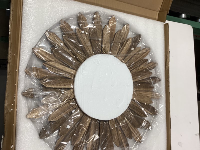 Condition photo showing Good Condition for Honiway Mirror Wall Decor 21 inch Rustic Wood Boho Aesthetic Mirror for Room & Home Decor Farmhouse Wall Decor at Living Room Bedroom Carbonized Black Carbonized Black 21"L x 21"W