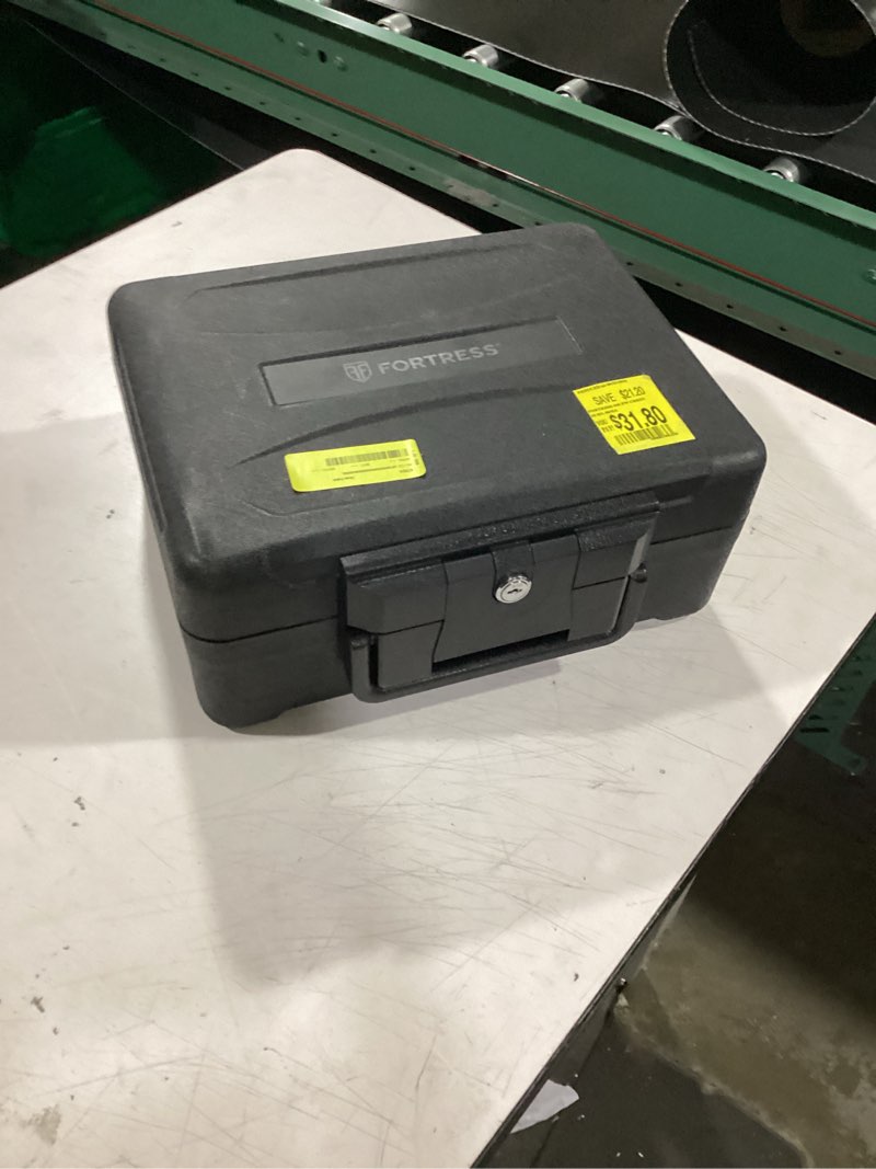 Condition photo showing Good Condition for open box fortress fire / waterproof small chest. .23 cu. ft. key lock. ergonomic handle