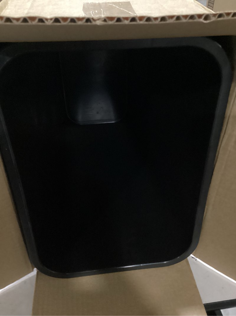 Condition photo showing As Is for amazon basics rectangular commercial office wastebasket, easy to clean, space-saving, 10 gallon, black black 10 gallon (pack of 1)