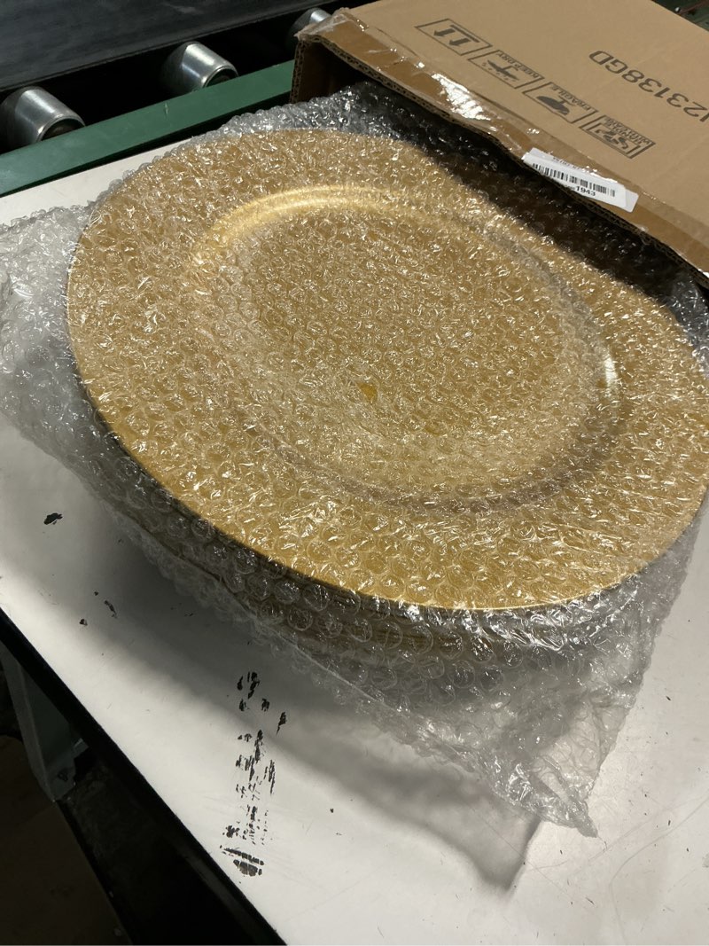 Condition photo showing Good Condition for 18 pcs golden charger plates bulk 13 inch plastic gold plates dinner round tray charger tableware dish for table setting wedding holidays party decor golden 18