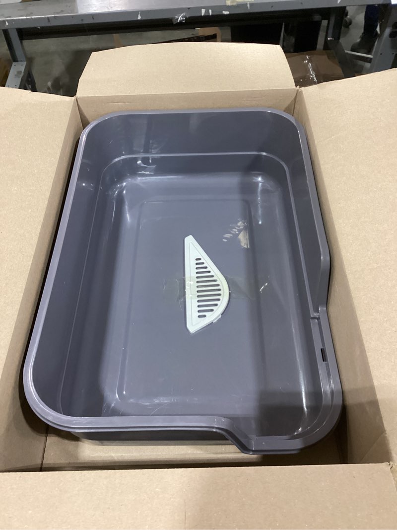 Condition photo showing New/Like New for extra large cat litter box with high sides,cats boxes for indoor cats,cat litter pan for kitty,litter box with low entry,easy to clean,anti-splashing,23.6" x15.7" x5.9" (grey)