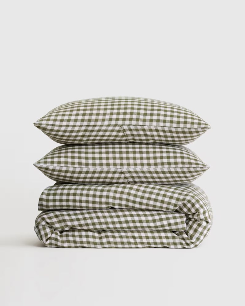european linen gingham duvet cover set olive king 