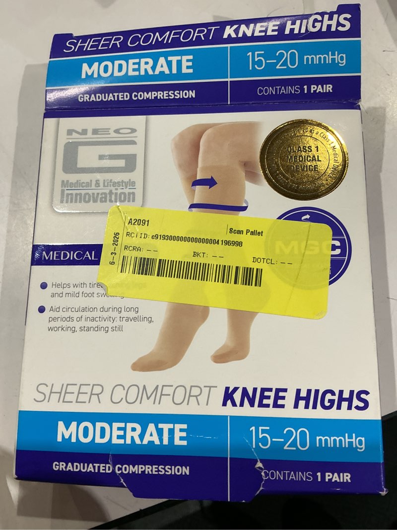 Condition photo showing New/Like New for truform sheer compression stockings, 15-20 mmhg, women's shaping tights, 20 denier, tan, m