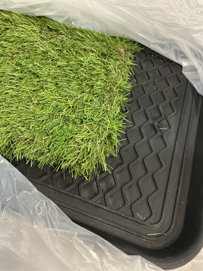 Condition photo showing Good Condition for ottomanson artificial grass puppy potty training pad with tray, 15" x 30" reusable pee pad for small pets and dogs black tray/grass 1'3" x 2'6" (pet)