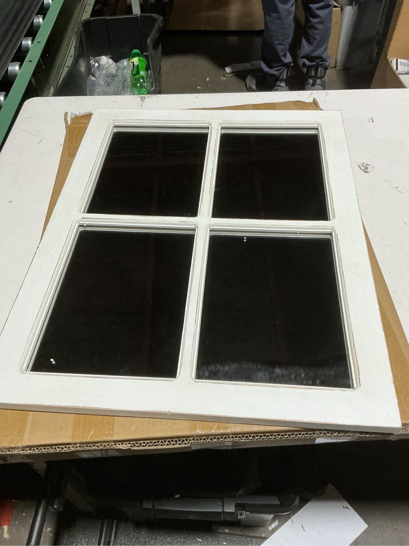 Condition photo showing Good Condition for Rustic Window Mirrors for Wall Decor 18 X 23 Inch, Hanging Distressed White Wood Frame Decorative Mirrors for Kitchen, Farmhouse Windowpane Mirror for Entryway, Horizontal or Vertical