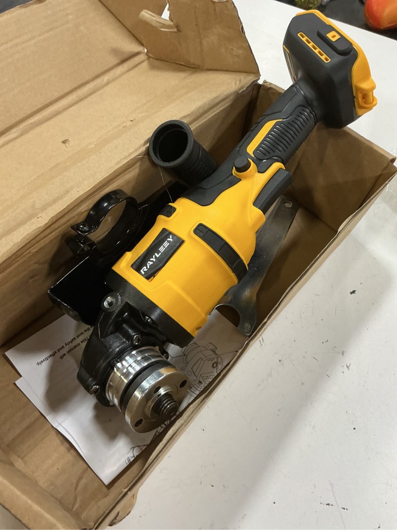 Condition photo showing As Is for rayleey cordless angle grinder for dewalt 20v battery, 4-1/2 inch, 8500rpm brushless electric angle 