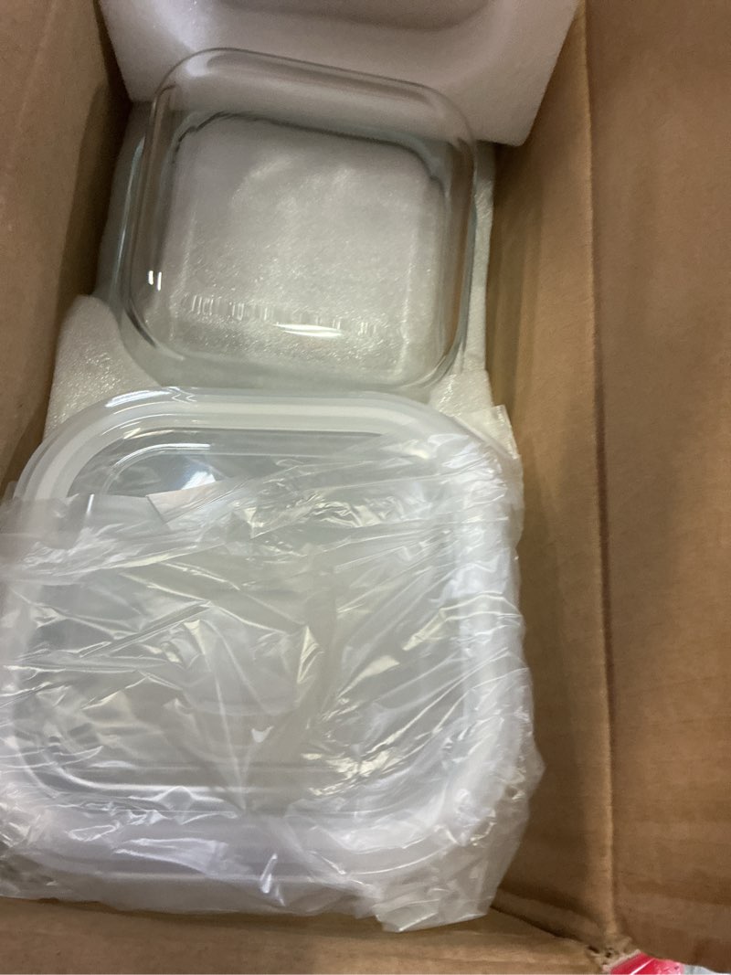Condition photo showing New/Like New for 2 cup square glass food storage containers, small square storage containers with airtight lids leak-proof, bpa free 16oz glass meal prep bowls, dishwasher, microwave, freezer safe (white)