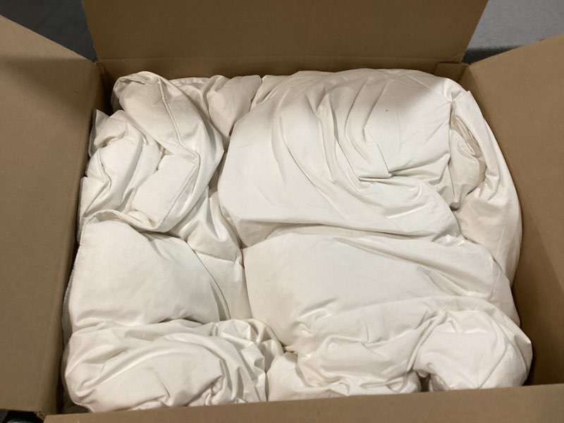 Condition photo showing Good Condition for hotel grand luxury white goose feather down fiber comforter full queen size, 100% cotton all season duvet insert queen, medium warmth bedding comforter with 8 corner loops, white 90x90 inch all season full/queen
