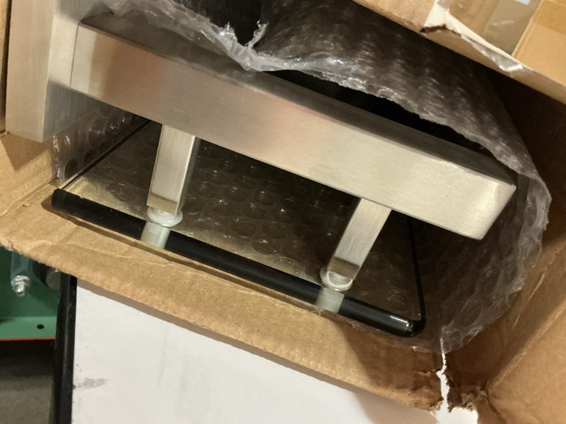 Condition photo showing Good Condition for alise bathroom glass shelf with stainless steel railing, brushed nickel small tempered glass floating wall shelf over the toilet, 16 inch brushed nickel 16 inch