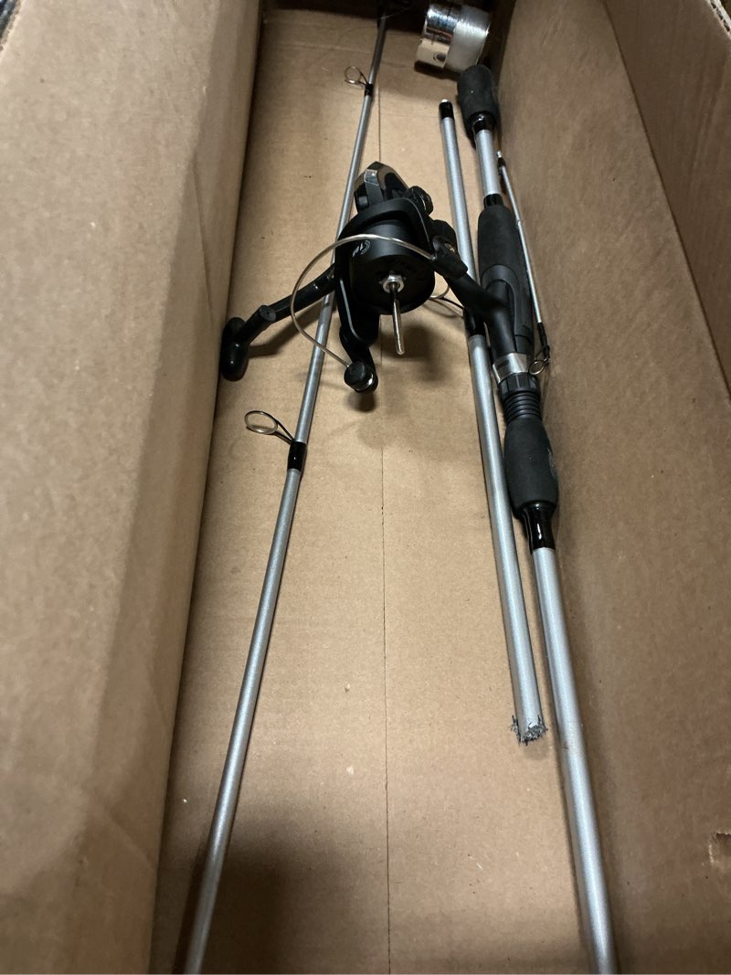 Condition photo showing As Is for Fishing Rod and Reel Combo - Strike Series Medium Action 78-Inch Spinning Reel Pole - Fishing Gear for Bass, Trout, and Lake by Wakeman (Hot Pink) Silver Metallic