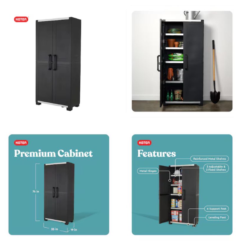 keter premium one 35-in w x 74-in h x 18.5-in d freestanding plastic garage cabinet 