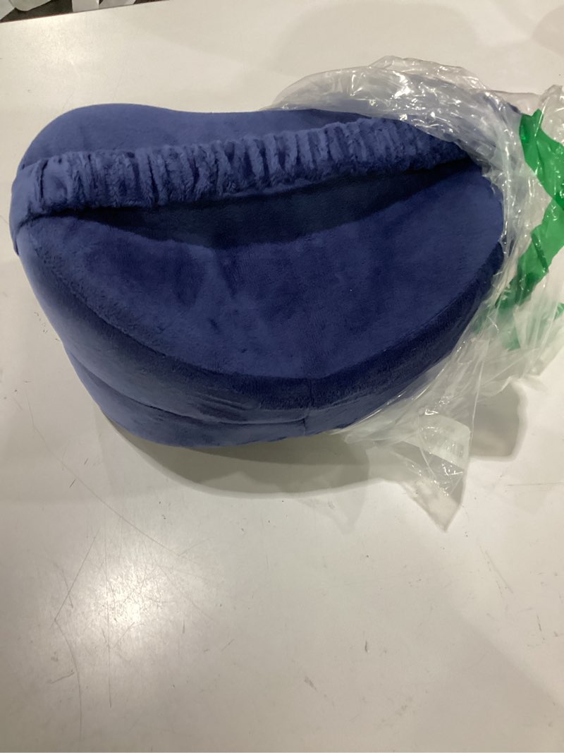 Condition photo showing As Is for knee pillow for side sleepers - relief from sciatica pain, back/leg pain, pregnancy, hip and joint pain memory foam leg pillow + free sleep mask and ear plugs blue