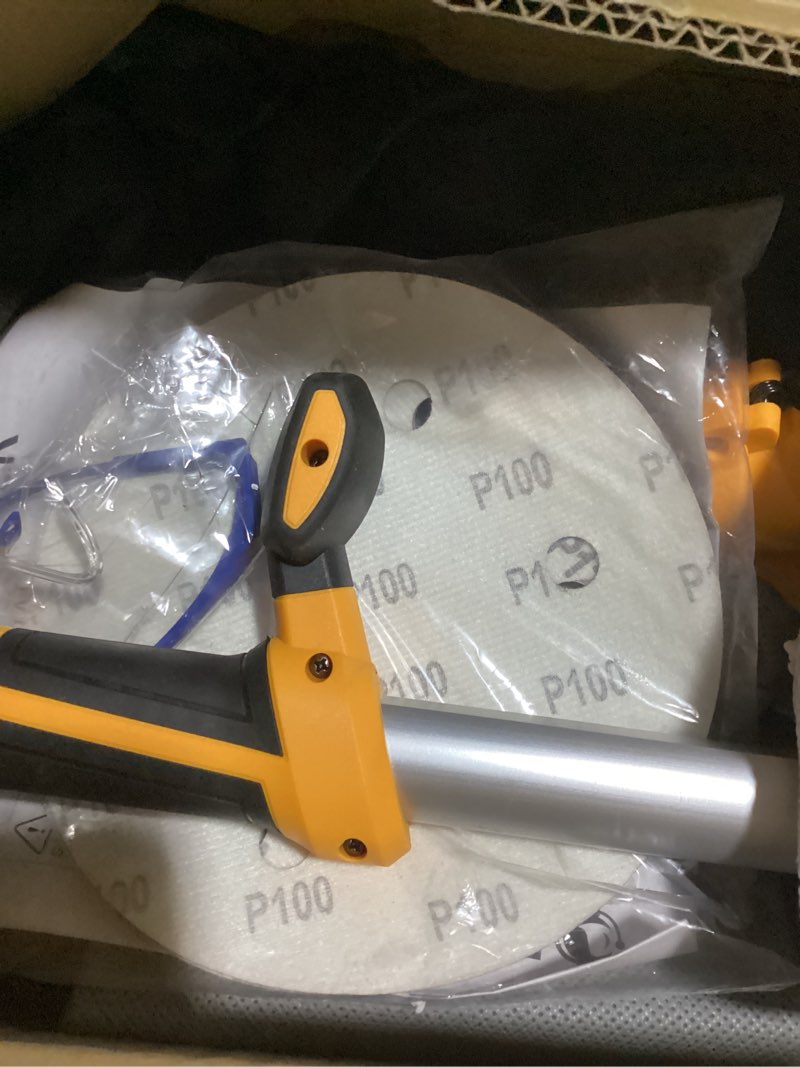 Condition photo showing Good Condition for electric drywall sander, 950w drywall power sander with vacuum dust collector, variable speed 800-2100rpm, led light, dustless wall sander for drywall, popcorn ceiling, corner etc orange