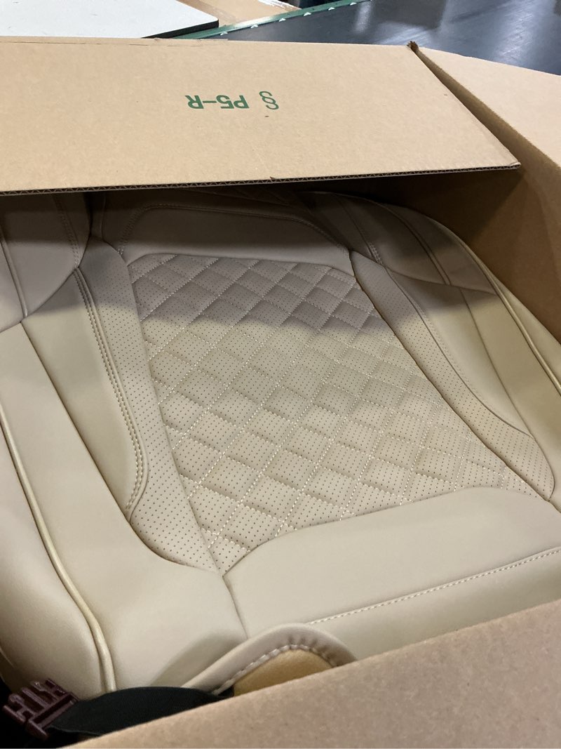 Condition photo showing As Is for chezope leather seat covers, beige car seat covers front pair, breathable car seat protectors, wear-resistant car accessories, universal fit for most cars,suvs truck (beige-diamonds, front pair) beige-diamonds front pair