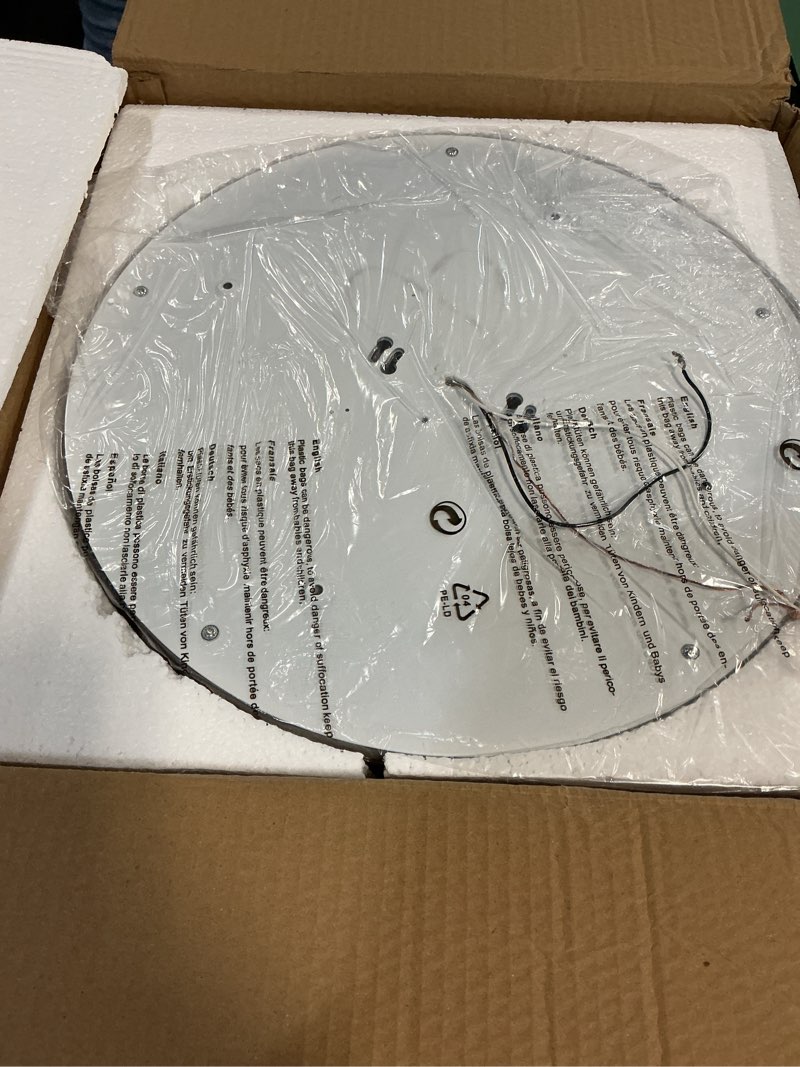 Condition photo showing New/Like New for modern dimmable wood flush mount ceiling light, 2700k-6000k 5cct round close to ceiling lighting fixtures, minimalist led ceiling lamp for bedroom, kitchen, hallway, living room-15.74in 15.74 inch