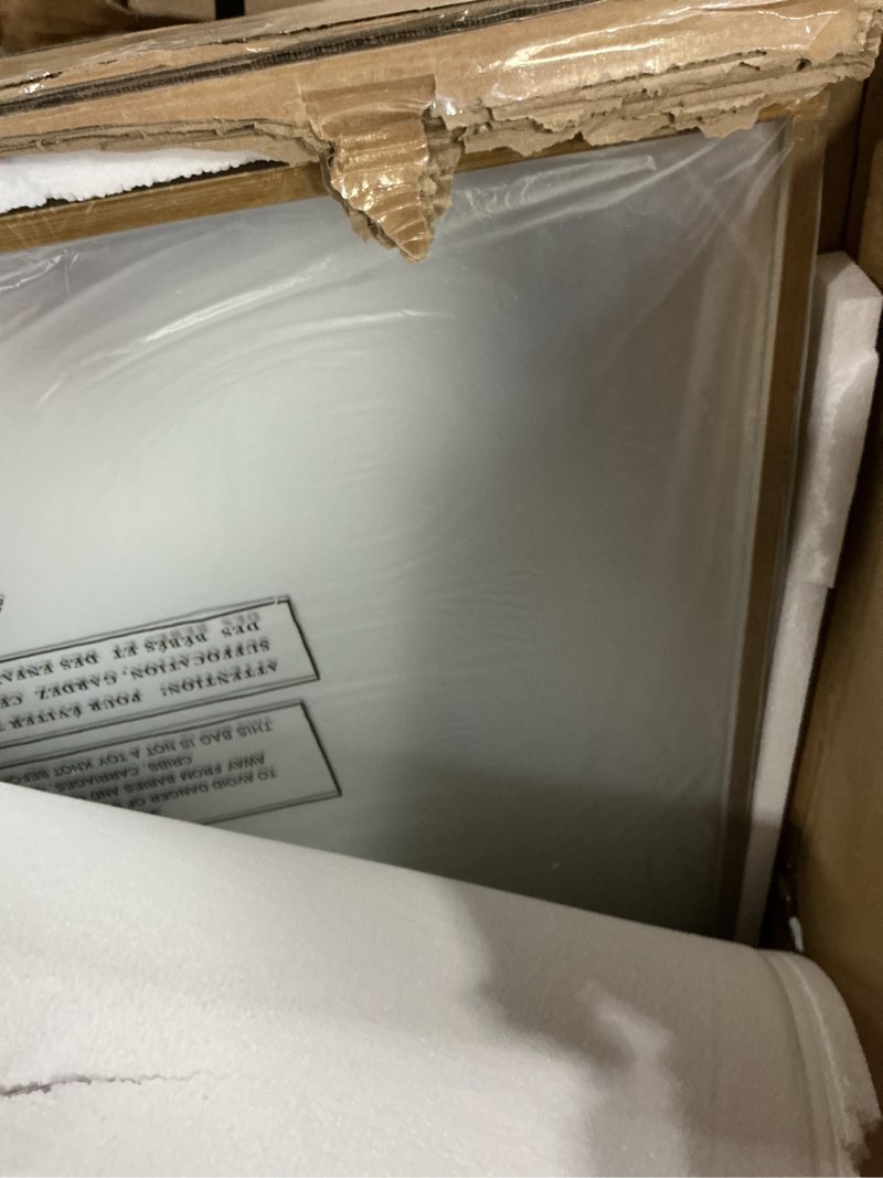 Condition photo showing New/Like New for vintage arched bathroom mirror, 48"x 30" retro wall mounted vanity mirror with carved pattern top and aluminum frame, antique decorative mirror for hanging or leaning 48"l x 30"w