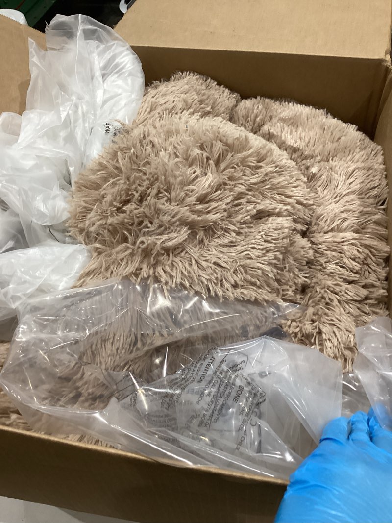 Condition photo showing Good Condition for bedsure calming dog bed for small dogs - donut washable small puppy bed, 23 inches anti-slip round fluffy plush faux fur large cat bed, fits up to 25 lbs pets, camel 23"l x 23"w x 8"th camel