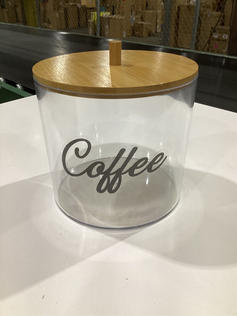 Condition photo showing Good Condition for homicozy coffee pod holder with bamboo lid, large capacity 80-ounce clear countertop storage for coffee capsules, k cup organizer for keurig/nespresso, coffee filter holder, coffee bar accessories 1 pack