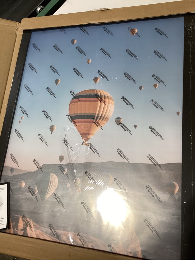 Condition photo showing As Is for 24x32 picture frame for wall display, 24x32 black picture frame with shatter resistant plexiglass, stable and sturdy 24 x 32 poster frame for wall display, handpicked gift collection, 1 pack