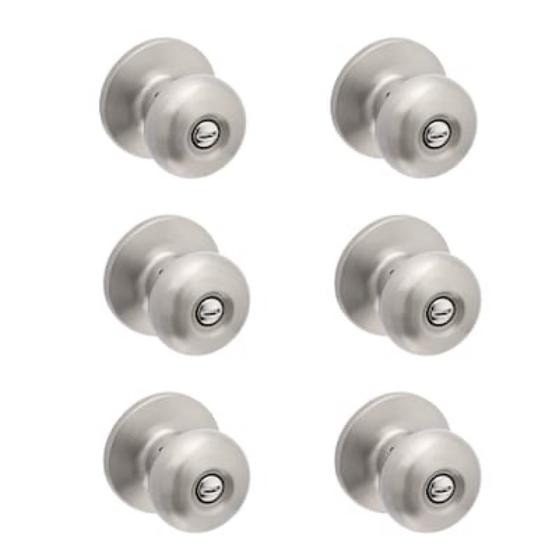 reliabilt baron satin nickel interior or bed/bath privacy door knob contractor pack 6 -pack