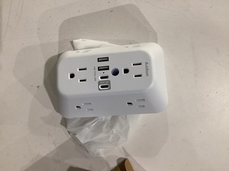 Condition photo showing Good Condition for addtam surge protector outlet extender, 6-outlet splitter with 4 usb wall charger(pd 20w), multi plug wall outlet 1800j power strip for home office dorm room essentials, white white pd 20w