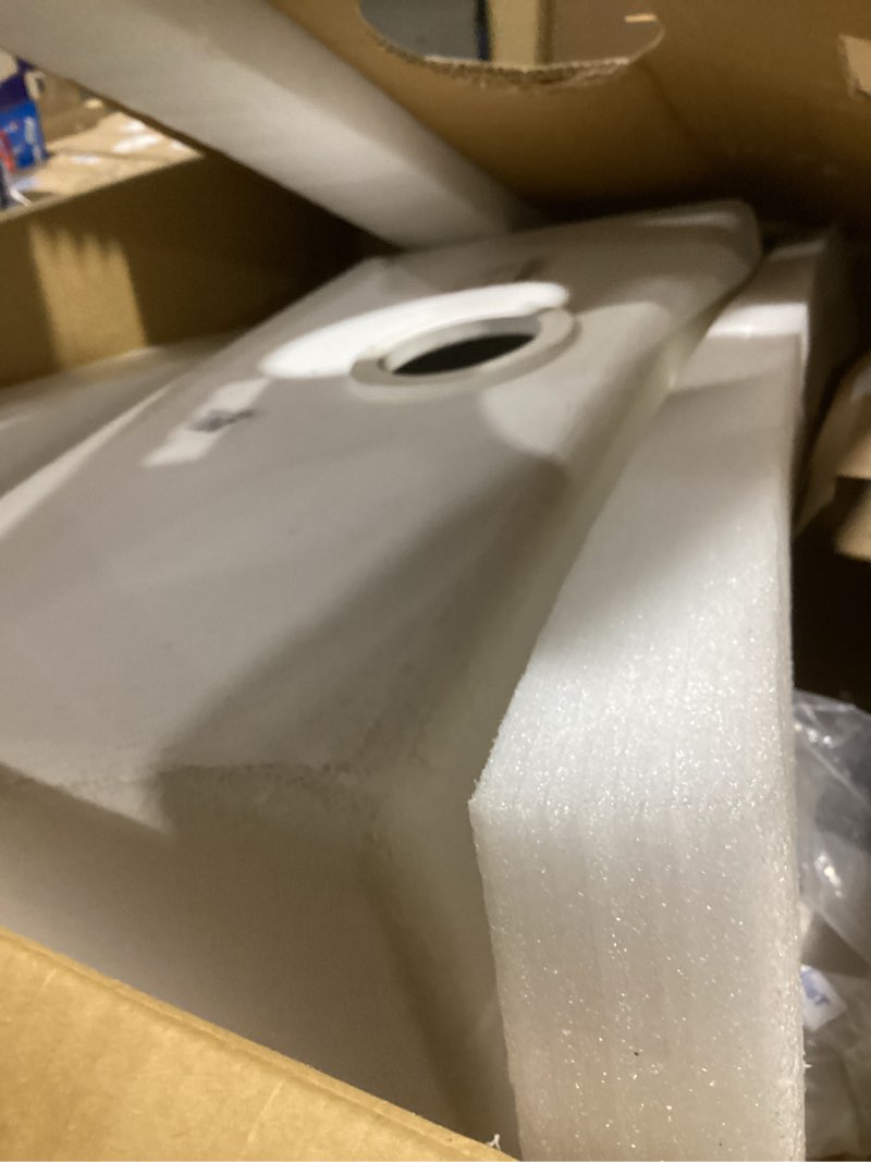 Condition photo showing As Is for kraus quarza 31-inch granite drop-in/undermount single bowl white kitchen sink, kgd-412bwhite white 31 inch single bowl