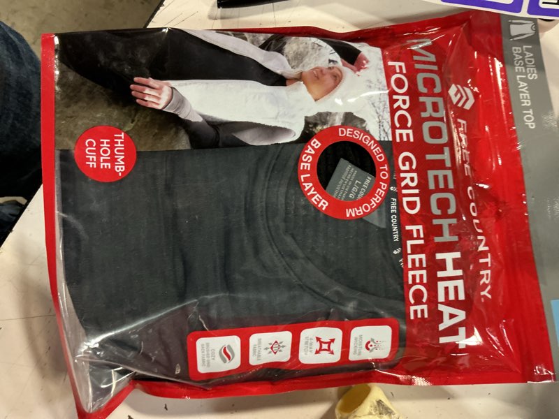 Condition photo showing New/Like New for (color - black)(size l)free country womens force grid fleece crew neck long sleeve thermal shirt