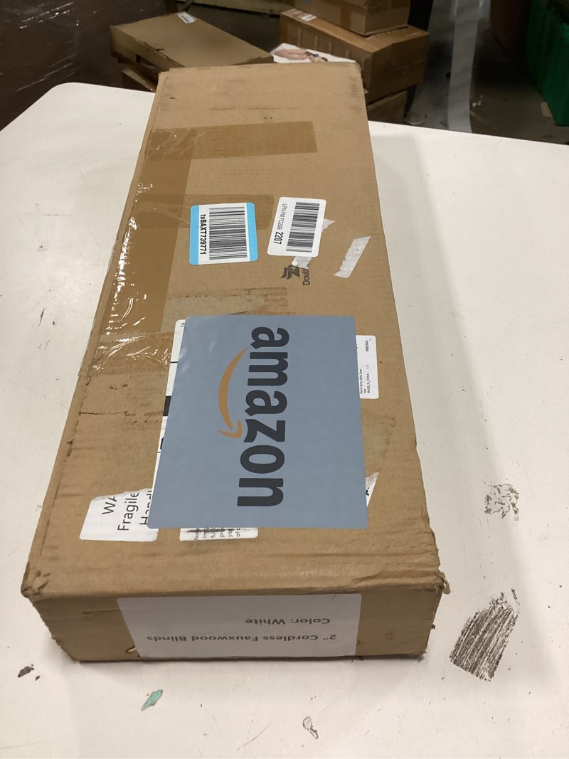 Condition photo showing New/Like New for 2 Pack 2 in Cordless Sidelight Blinds 8.5 x 72 in Horizontal White Faux Wood Front Door Window Blind Plantation Adjustable Tilt Wand Smooth, Privacy, Room Darkening for Home Entry Side Door