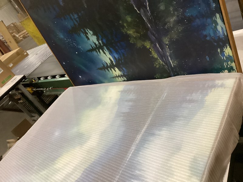 Condition photo showing New/Like New for houria luminous northern lights forest lake framed canvas wall art set,starry nordic aurora borealis mountain scenery decor,wilderness pine tree reflection artwork for living room,farmhouse-24 x36 x3 northern lights wall art 24"l x 36"w