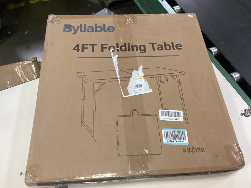 Condition photo showing New/Like New for folding table 4 foot portable heavy duty plastic fold-in-half utility table small indoor outdoor adjustable height folding with carrying handle, camping and party,white | portable, heavy duty, fold-in-half, indoor outdoor, adjustable height, folding