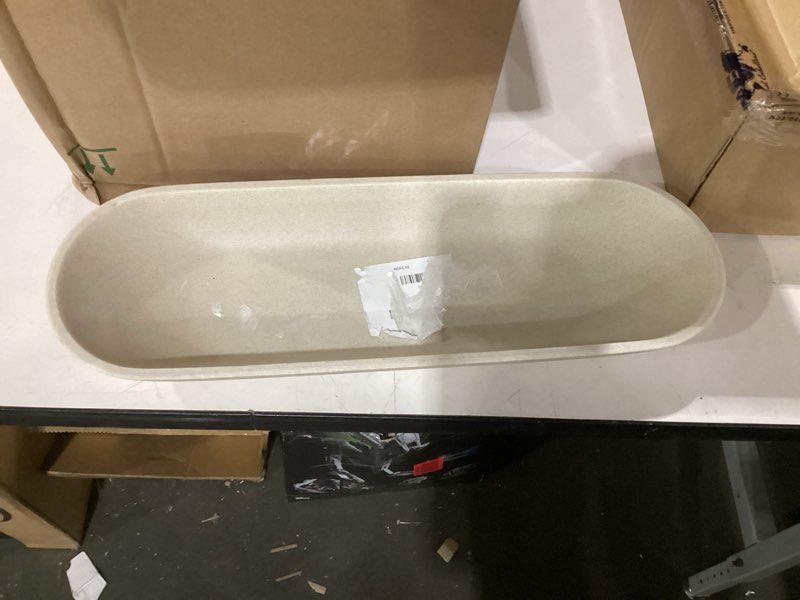 Condition photo showing Good Condition for enhanced long large decorative bowl for home decor - long dough bowl for table centerpieces 17.72"w x 2.24"h - beige minimalist design dough decor bowl for coffee table, dining table centerpiece beige extra long