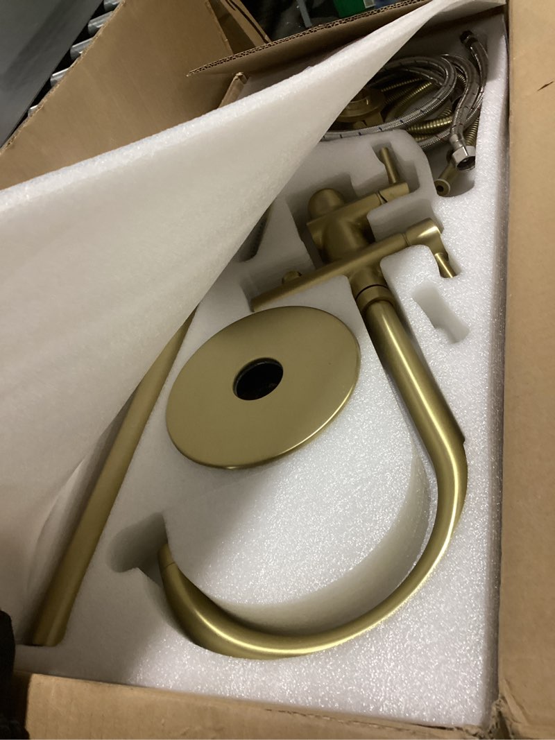 Condition photo showing Good Condition for Taplong Brushed Gold Free Standing Tub Faucet Freestanding Bathtub Faucet with Handheld Sprayer, Floor Mount Tub Filler, Shower Tub Faucet Set Complete, Bathtub Faucet with Shower-51005BG