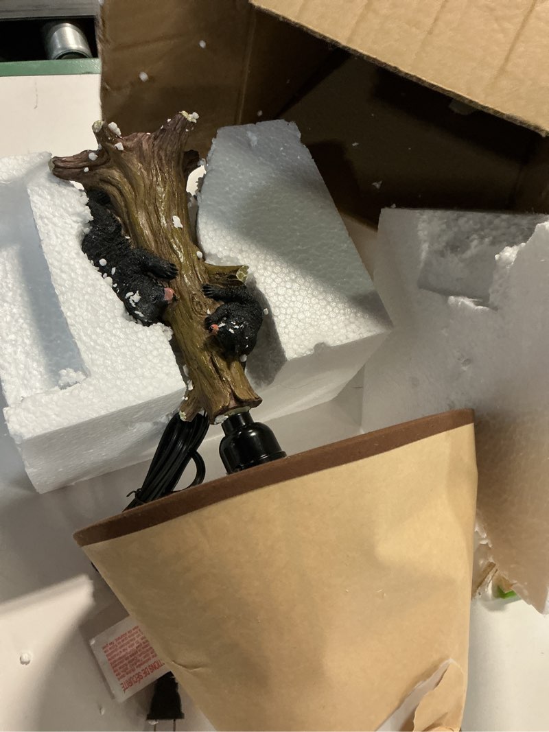 Condition photo showing As Is for Ebros Whimsical 3 Adventurous Black Bear Cubs Climbing Stunted Tree Table Lamp Statue with Shade 26.25"High Mountain Wildlife Woodland Rustic Cabin Lodge Decor Forest Bears Family Desktop Lamps