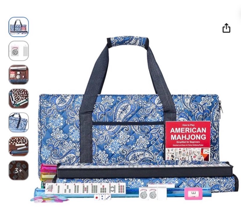 zgme american mahjong set,166 premium white tiles with soft bag and accessories,4 all-in-one mahjong racks with pushers,complete western mah jongg,mah-jongg,ma jong set