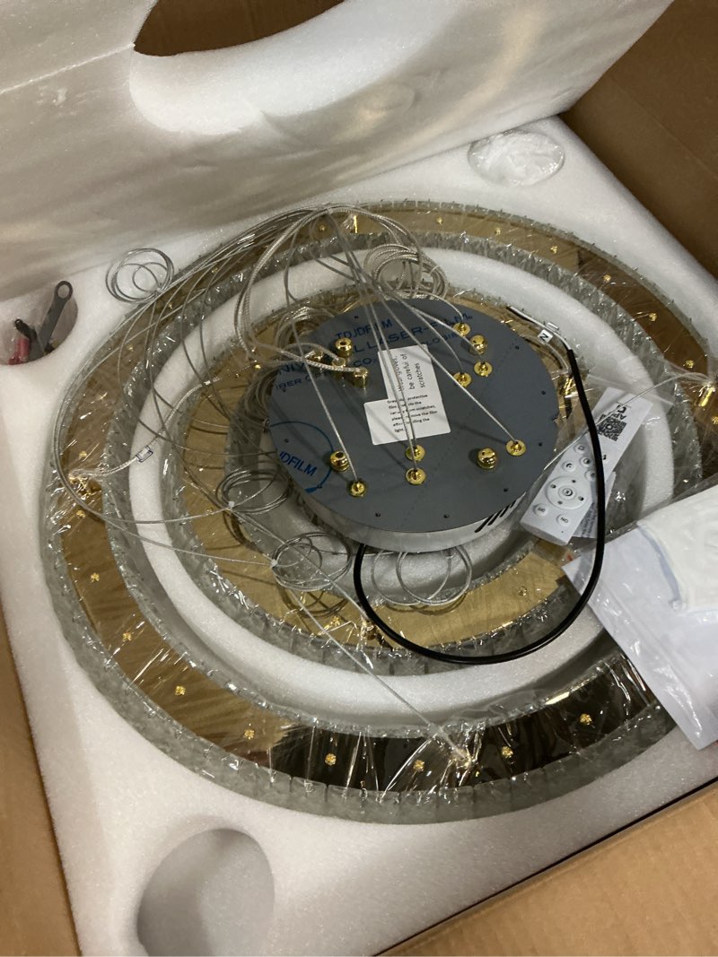 Condition photo showing New/Like New for AFQEJG 3 Ring Modern Crystal Chandelier Dimmable Ring Pendant Light Round Crystal Chandeliers for Li