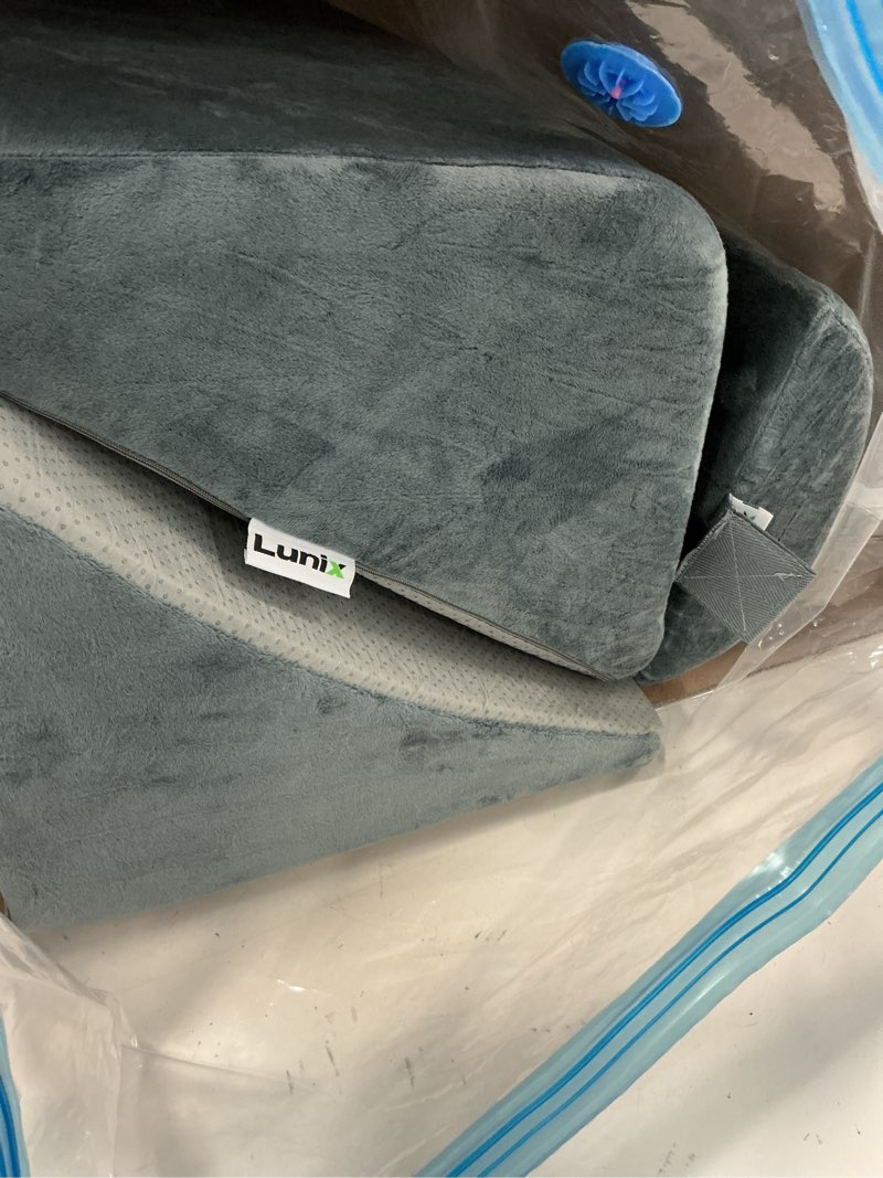 Condition photo showing As Is for (Incomplete) Lunix 4pcs Orthopedic Bed Wedge Pillow Set, Post Surgery Memory Foam for Back, Knee, Leg Pain Relief, Sitting Pillow for Sleeping, Acid Reflux, GERD, with Hot Cold Pack, 100% Navy Full Navy