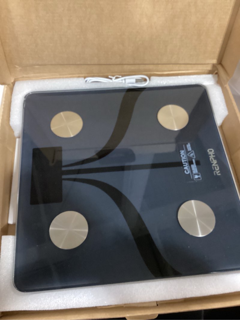 Condition photo showing Good Condition for renpho smart scale for body weight, type-c rechargeable digital bathroom scale, electronic 13 body composition monitor with smartphone app, 400 lbs, black, elis 1 (11 inch)