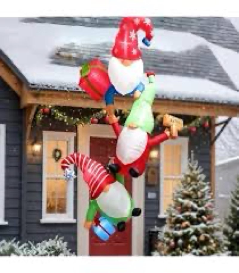 Christmas Inflatables Gnomes Outdoor Decorations,Xmas Balcony Hanging Blow Up Climbing Gnome with Bu