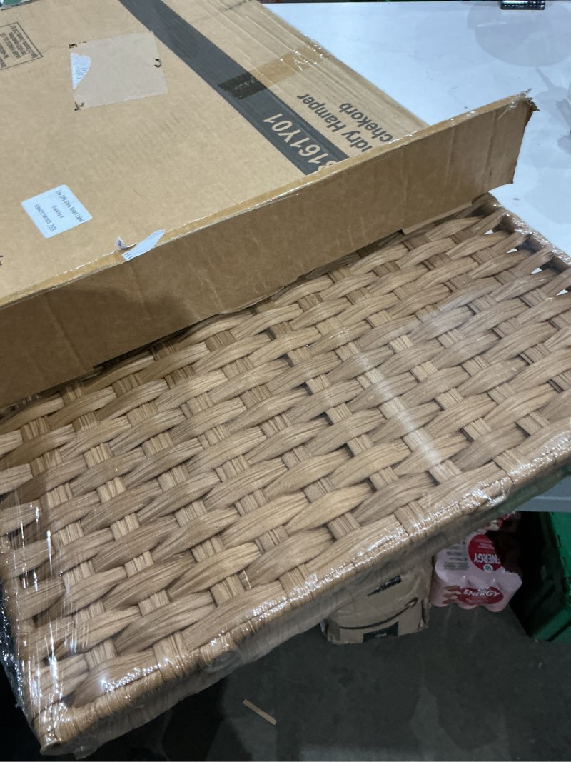 Condition photo showing Good Condition for songmics home laundry hamper with lid, clothes basket with removable liner and handles, 17.2 gallon, foldable narrow laundry organizer for bathroom, bedroom, light brown light brown 65 l?with lid?